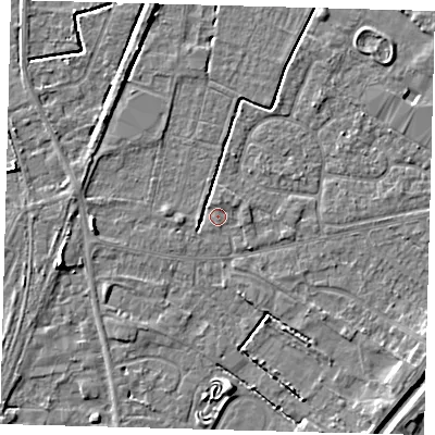 Shaded relief map of the ground around PE112BW, computed from Environment Agency LiDAR. The ground here sits at about 3 m above sea level and falls 5 m across the surrounding 800 m. Surface water reaching this point runs off ground lying to the north-north-east, 0.8 m higher.