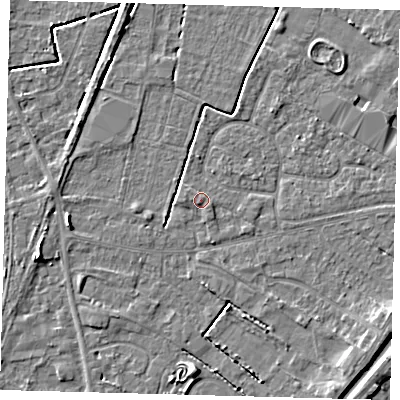 Shaded relief map of the ground around PE112BX, computed from Environment Agency LiDAR. The ground here sits at about 4 m above sea level and falls 5 m across the surrounding 800 m. Surface water reaching this point runs off ground lying to the south-west, 0.8 m higher.