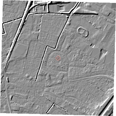 Shaded relief map of the ground around PE112DB, computed from Environment Agency LiDAR. The ground here sits at about 3 m above sea level and falls 7 m across the surrounding 800 m. Surface water reaching this point runs off ground lying to the south-west, 1.8 m higher.