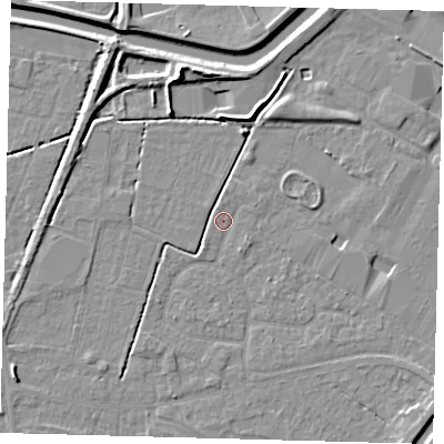 Shaded relief map of the ground around PE112DD, computed from Environment Agency LiDAR. The ground here sits at about 3 m above sea level and falls 8 m across the surrounding 800 m. Surface water reaching this point runs off ground lying to the south-east, 2.4 m higher.