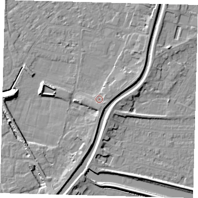 Shaded relief map of the ground around PE112DJ, computed from Environment Agency LiDAR. The ground here sits at about 5 m above sea level and falls 8 m across the surrounding 800 m. Surface water reaching this point runs off ground lying to the east-north-east, 1.7 m higher.