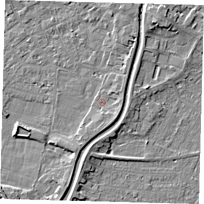 Shaded relief map of the ground around PE112DN, computed from Environment Agency LiDAR. The ground here sits at about 4 m above sea level and falls 5 m across the surrounding 800 m. Surface water reaching this point runs off ground lying to the south-east, 2.0 m higher.