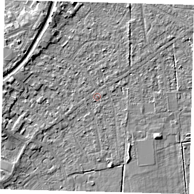 Shaded relief map of the ground around PE112DT, computed from Environment Agency LiDAR. The ground here sits at about 3 m above sea level and falls 5 m across the surrounding 800 m. Surface water reaching this point runs off ground lying to the north-west, 2.5 m higher.