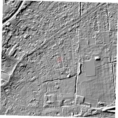 Shaded relief map of the ground around PE112DX, computed from Environment Agency LiDAR. The ground here sits at about 3 m above sea level and falls 5 m across the surrounding 800 m. Surface water reaching this point runs off ground lying to the west, 3.7 m higher.