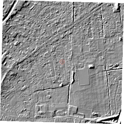 Shaded relief map of the ground around PE112DY, computed from Environment Agency LiDAR. The ground here sits at about 3 m above sea level and falls 5 m across the surrounding 800 m. Surface water reaching this point runs off ground lying to the north-west, 3.3 m higher.