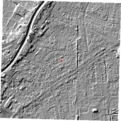 Shaded relief map of the ground around PE112ED, computed from Environment Agency LiDAR. The ground here sits at about 4 m above sea level and falls 5 m across the surrounding 800 m. Surface water reaching this point runs off ground lying to the west-north-west, 1.5 m higher.