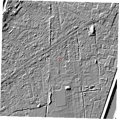 Shaded relief map of the ground around PE112EF, computed from Environment Agency LiDAR. The ground here sits at about 3 m above sea level and falls 5 m across the surrounding 800 m. Surface water reaching this point runs off ground lying to the north, 0.7 m higher.