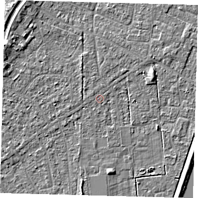 Shaded relief map of the ground around PE112EQ, computed from Environment Agency LiDAR. The ground here sits at about 3 m above sea level and falls 5 m across the surrounding 800 m. Surface water reaching this point runs off ground lying to the west-north-west, 1.1 m higher.