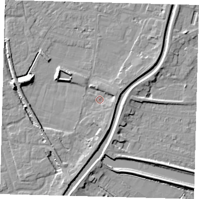 Shaded relief map of the ground around PE112EW, computed from Environment Agency LiDAR. The ground here sits at about 4 m above sea level and falls 9 m across the surrounding 800 m. Surface water reaching this point runs off ground lying to the east-north-east, 2.6 m higher.