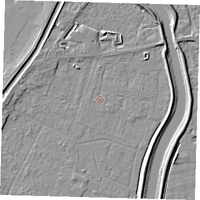 Shaded relief map of the ground around PE112EY, computed from Environment Agency LiDAR. The ground here sits at about 4 m above sea level and falls 6 m across the surrounding 800 m. Surface water reaching this point runs off ground lying to the north-east, 2.1 m higher.