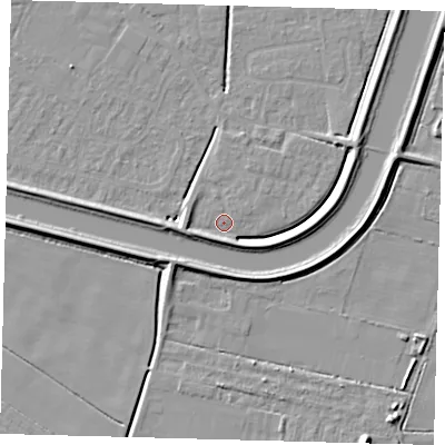 Shaded relief map of the ground around PE112FA, computed from Environment Agency LiDAR. The ground here sits at about 3 m above sea level and falls 7 m across the surrounding 800 m. Surface water reaching this point runs off ground lying to the south-south-west, 3.5 m higher.
