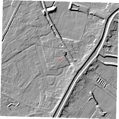 Shaded relief map of the ground around PE112FB, computed from Environment Agency LiDAR. The ground here sits at about 4 m above sea level and falls 9 m across the surrounding 800 m. The ground contributing surface water to this point lies to the south-west.