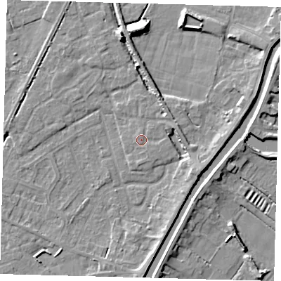 Shaded relief map of the ground around PE112FJ, computed from Environment Agency LiDAR. The ground here sits at about 4 m above sea level and falls 9 m across the surrounding 800 m. The ground contributing surface water to this point lies to the south-east.