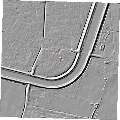 Shaded relief map of the ground around PE112FQ, computed from Environment Agency LiDAR. The ground here sits at about 3 m above sea level and falls 6 m across the surrounding 800 m. Surface water reaching this point runs off ground lying to the south-west, 5.8 m higher.