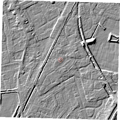 Shaded relief map of the ground around PE112FS, computed from Environment Agency LiDAR. The ground here sits at about 4 m above sea level and falls 9 m across the surrounding 800 m. Surface water reaching this point runs off ground lying to the south-east, 0.8 m higher.