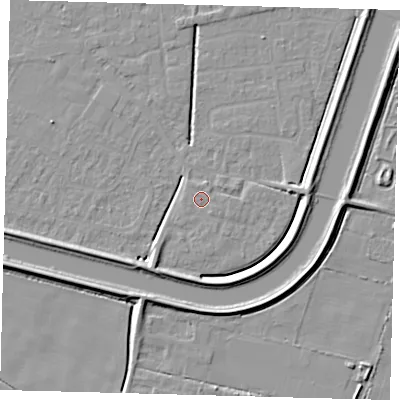 Shaded relief map of the ground around PE112FT, computed from Environment Agency LiDAR. The ground here sits at about 3 m above sea level and falls 6 m across the surrounding 800 m. Surface water reaching this point runs off ground lying to the south-east, 0.6 m higher.
