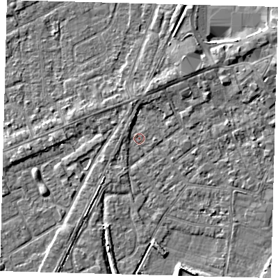 Shaded relief map of the ground around PE112FU, computed from Environment Agency LiDAR. The ground here sits at about 3 m above sea level and falls 5 m across the surrounding 800 m. Surface water reaching this point runs off ground lying to the north-north-west, 1.6 m higher.