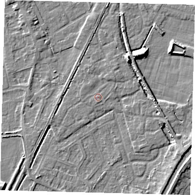 Shaded relief map of the ground around PE112FW, computed from Environment Agency LiDAR. The ground here sits at about 4 m above sea level and falls 9 m across the surrounding 800 m. Surface water reaching this point runs off ground lying to the north-north-east, 1.0 m higher.