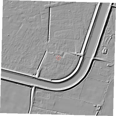Shaded relief map of the ground around PE112FX, computed from Environment Agency LiDAR. The ground here sits at about 3 m above sea level and falls 6 m across the surrounding 800 m. Surface water reaching this point runs off ground lying to the south-south-west, 1.0 m higher.