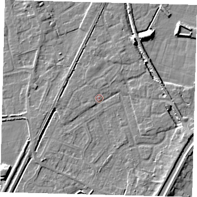 Shaded relief map of the ground around PE112FY, computed from Environment Agency LiDAR. The ground here sits at about 3 m above sea level and falls 9 m across the surrounding 800 m. Surface water reaching this point runs off ground lying to the north-north-east, 1.4 m higher.