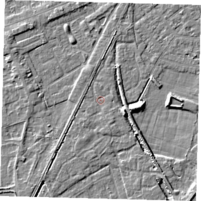 Shaded relief map of the ground around PE112GP, computed from Environment Agency LiDAR. The ground here sits at about 3 m above sea level and falls 9 m across the surrounding 800 m. Surface water reaching this point runs off ground lying to the south-west, 1.0 m higher.