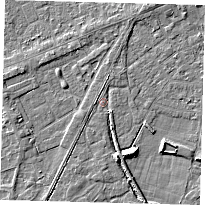 Shaded relief map of the ground around PE112GR, computed from Environment Agency LiDAR. The ground here sits at about 4 m above sea level and falls 9 m across the surrounding 800 m. Surface water reaching this point runs off ground lying to the south-south-east, 7.1 m higher.