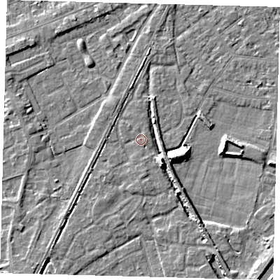 Shaded relief map of the ground around PE112GT, computed from Environment Agency LiDAR. The ground here sits at about 4 m above sea level and falls 9 m across the surrounding 800 m. Surface water reaching this point runs off ground lying to the south-west, 1.0 m higher.