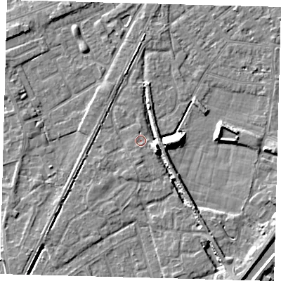 Shaded relief map of the ground around PE112GU, computed from Environment Agency LiDAR. The ground here sits at about 4 m above sea level and falls 9 m across the surrounding 800 m. Surface water reaching this point runs off ground lying to the east-south-east, 7.1 m higher.