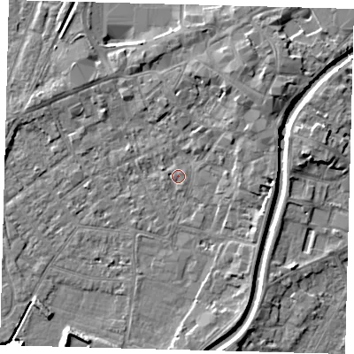 Shaded relief map of the ground around PE112GZ, computed from Environment Agency LiDAR. The ground here sits at about 4 m above sea level and falls 6 m across the surrounding 800 m. Surface water reaching this point runs off ground lying to the west-south-west, 0.9 m higher.