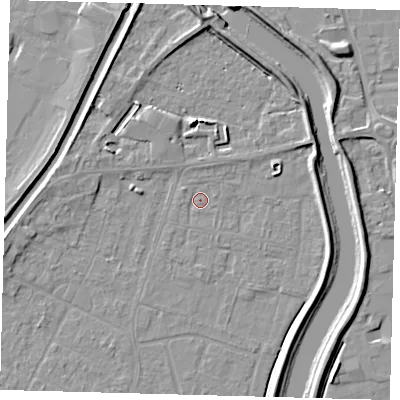 Shaded relief map of the ground around PE112HB, computed from Environment Agency LiDAR. The ground here sits at about 3 m above sea level and falls 7 m across the surrounding 800 m. Surface water reaching this point runs off ground lying to the east-north-east, 2.1 m higher.