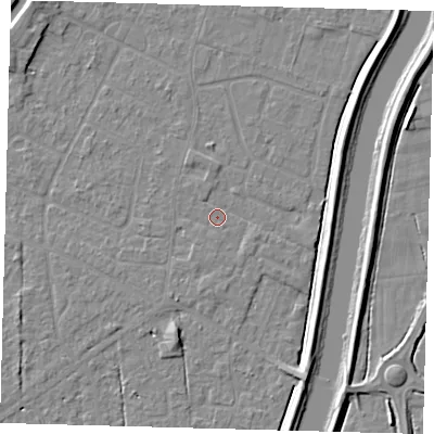 Shaded relief map of the ground around PE112HF, computed from Environment Agency LiDAR. The ground here sits at about 3 m above sea level and falls 5 m across the surrounding 800 m. Surface water reaching this point runs off ground lying to the south, 0.9 m higher.