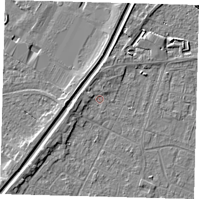 Shaded relief map of the ground around PE112HH, computed from Environment Agency LiDAR. The ground here sits at about 4 m above sea level and falls 5 m across the surrounding 800 m. Surface water reaching this point runs off ground lying to the west, 2.3 m higher.