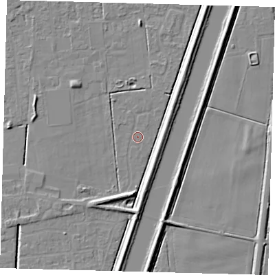 Shaded relief map of the ground around PE112HL, computed from Environment Agency LiDAR. The ground here sits at about 2 m above sea level and falls 5 m across the surrounding 800 m. Surface water reaching this point runs off ground lying to the north-west, 1.7 m higher.