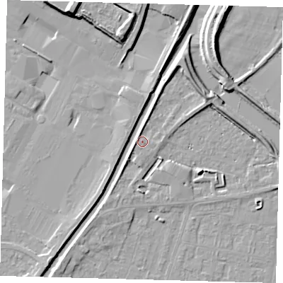 Shaded relief map of the ground around PE112HP, computed from Environment Agency LiDAR. The ground here sits at about 5 m above sea level and falls 11 m across the surrounding 800 m. Surface water reaching this point runs off ground lying to the north-east, 4.5 m higher.