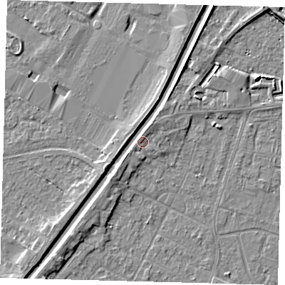 Shaded relief map of the ground around PE112HQ, computed from Environment Agency LiDAR. The ground here sits at about 4 m above sea level and falls 5 m across the surrounding 800 m. Surface water reaching this point runs off ground lying to the north-north-east, 3.0 m higher.