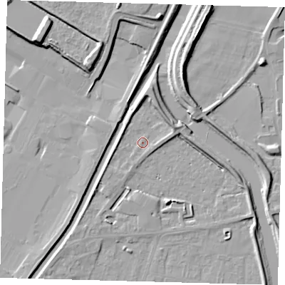 Shaded relief map of the ground around PE112HR, computed from Environment Agency LiDAR. The ground here sits at about 4 m above sea level and falls 11 m across the surrounding 800 m. Surface water reaching this point runs off ground lying to the north-east, 4.5 m higher.