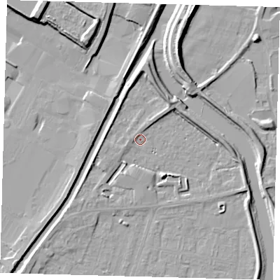 Shaded relief map of the ground around PE112HS, computed from Environment Agency LiDAR. The ground here sits at about 4 m above sea level and falls 11 m across the surrounding 800 m. Surface water reaching this point runs off ground lying to the north-north-east, 6.1 m higher.