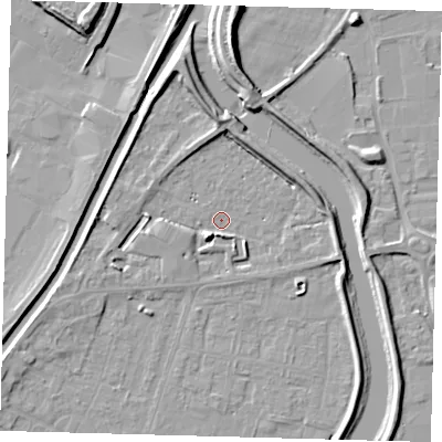 Shaded relief map of the ground around PE112HU, computed from Environment Agency LiDAR. The ground here sits at about 4 m above sea level and falls 9 m across the surrounding 800 m. Surface water reaching this point runs off ground lying to the north, 6.1 m higher.