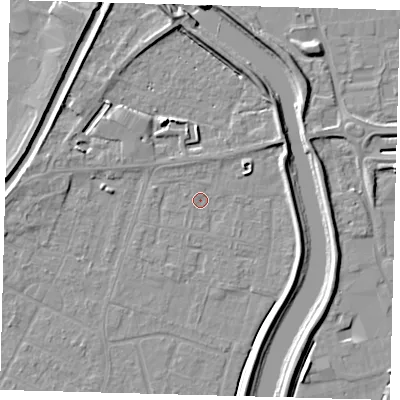 Shaded relief map of the ground around PE112JB, computed from Environment Agency LiDAR. The ground here sits at about 3 m above sea level and falls 7 m across the surrounding 800 m. Surface water reaching this point runs off ground lying to the north-east, 2.1 m higher.