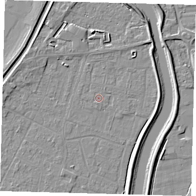 Shaded relief map of the ground around PE112JG, computed from Environment Agency LiDAR. The ground here sits at about 3 m above sea level and falls 6 m across the surrounding 800 m. Surface water reaching this point runs off ground lying to the south-south-west, 0.5 m higher.