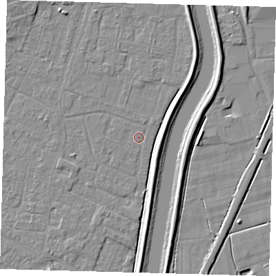Shaded relief map of the ground around PE112JN, computed from Environment Agency LiDAR. The ground here sits at about 3 m above sea level and falls 5 m across the surrounding 800 m. Surface water reaching this point runs off ground lying to the north-east, 3.3 m higher.