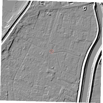 Shaded relief map of the ground around PE112JP, computed from Environment Agency LiDAR. The ground here sits at about 3 m above sea level and falls 5 m across the surrounding 800 m. Surface water reaching this point runs off ground lying to the north, 0.5 m higher.