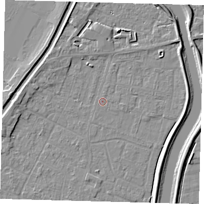 Shaded relief map of the ground around PE112JQ, computed from Environment Agency LiDAR. The ground here sits at about 3 m above sea level and falls 6 m across the surrounding 800 m. Surface water reaching this point runs off ground lying to the north-east, 2.1 m higher.