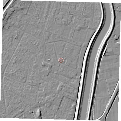 Shaded relief map of the ground around PE112JU, computed from Environment Agency LiDAR. The ground here sits at about 3 m above sea level and falls 5 m across the surrounding 800 m. Surface water reaching this point runs off ground lying to the west-south-west, 1.3 m higher.