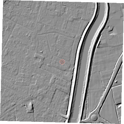 Shaded relief map of the ground around PE112JY, computed from Environment Agency LiDAR. The ground here sits at about 3 m above sea level and falls 5 m across the surrounding 800 m. Surface water reaching this point runs off ground lying to the west-north-west, 1.3 m higher.