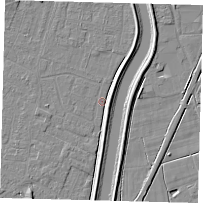 Shaded relief map of the ground around PE112JZ, computed from Environment Agency LiDAR. The ground here sits at about 3 m above sea level and falls 5 m across the surrounding 800 m. Surface water reaching this point runs off ground lying to the north-north-east, 3.4 m higher.