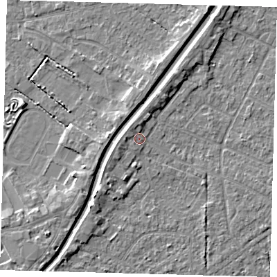 Shaded relief map of the ground around PE112LA, computed from Environment Agency LiDAR. The ground here sits at about 5 m above sea level and falls 4 m across the surrounding 800 m. Surface water reaching this point runs off ground lying to the west-south-west, 1.4 m higher.