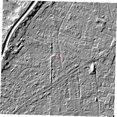 Shaded relief map of the ground around PE112LE, computed from Environment Agency LiDAR. The ground here sits at about 4 m above sea level and falls 5 m across the surrounding 800 m. Surface water reaching this point runs off ground lying to the west-south-west, 1.2 m higher.