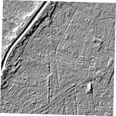Shaded relief map of the ground around PE112LG, computed from Environment Agency LiDAR. The ground here sits at about 3 m above sea level and falls 4 m across the surrounding 800 m. Surface water reaching this point runs off ground lying to the south-east, 1.0 m higher.
