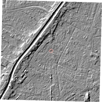 Shaded relief map of the ground around PE112LH, computed from Environment Agency LiDAR. The ground here sits at about 3 m above sea level and falls 4 m across the surrounding 800 m. Surface water reaching this point runs off ground lying to the west, 3.2 m higher.